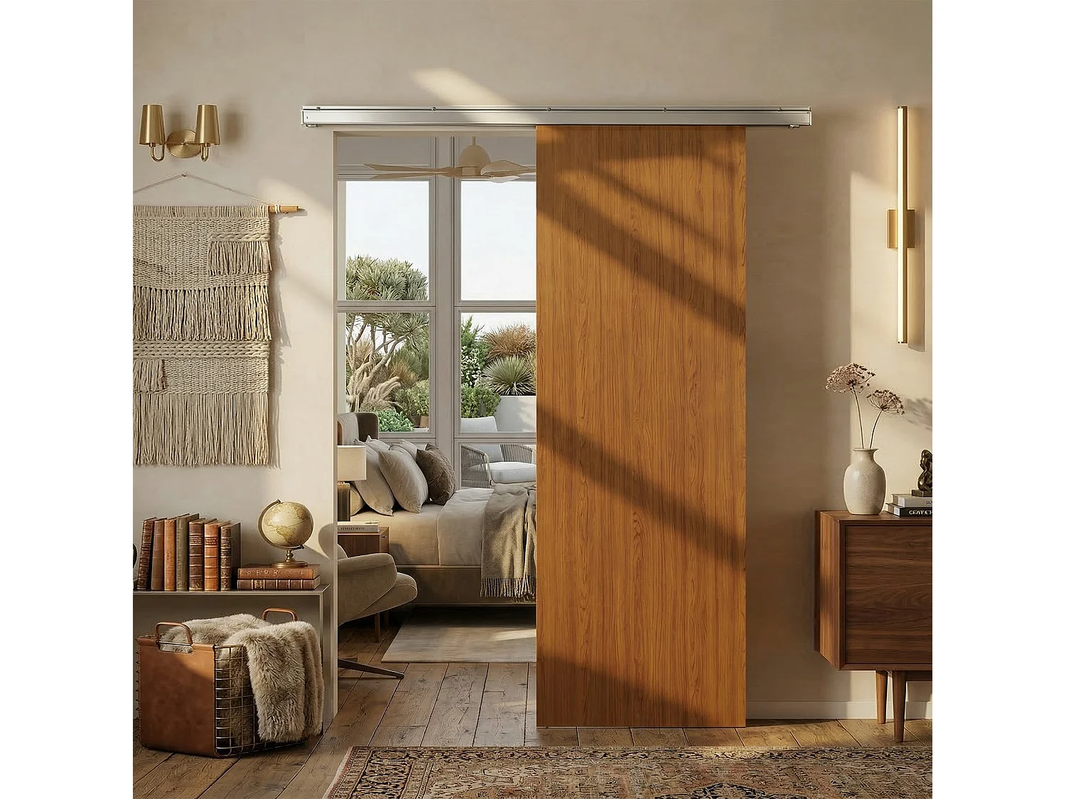 Porta scorrevole con binario silenzioso 75x210 cm in mdf marrone