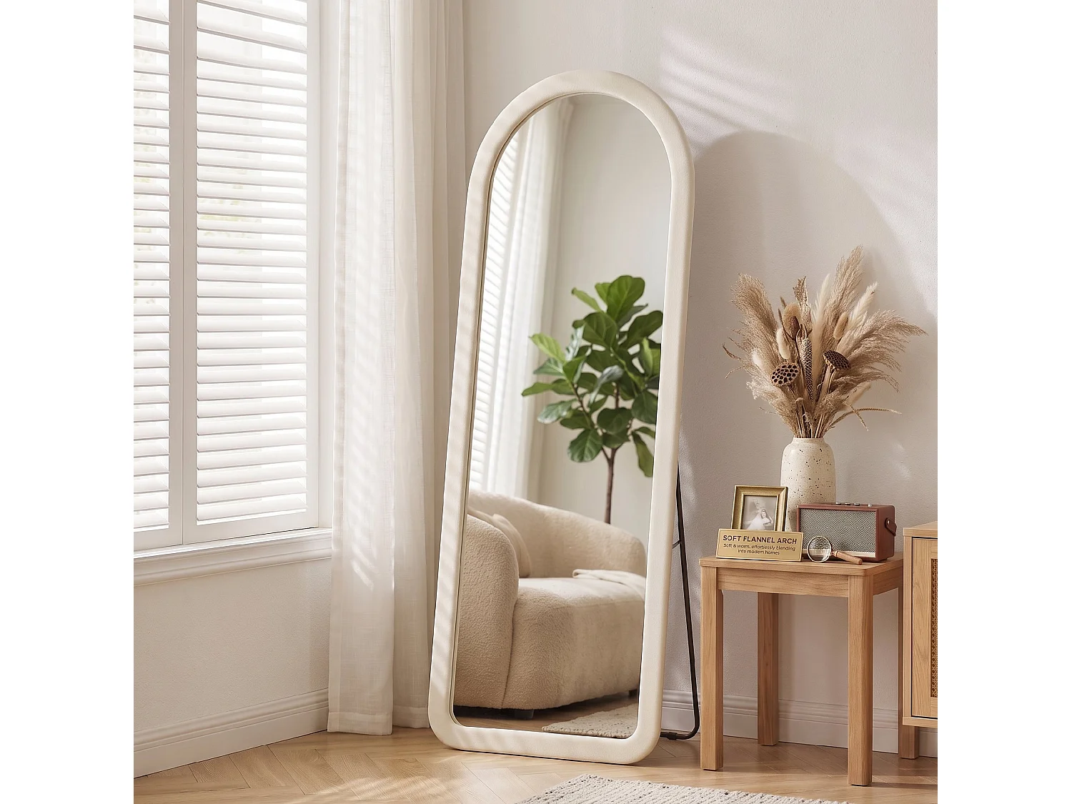 Specchio da terra ad arco cornice in flanella, 160x60 cm