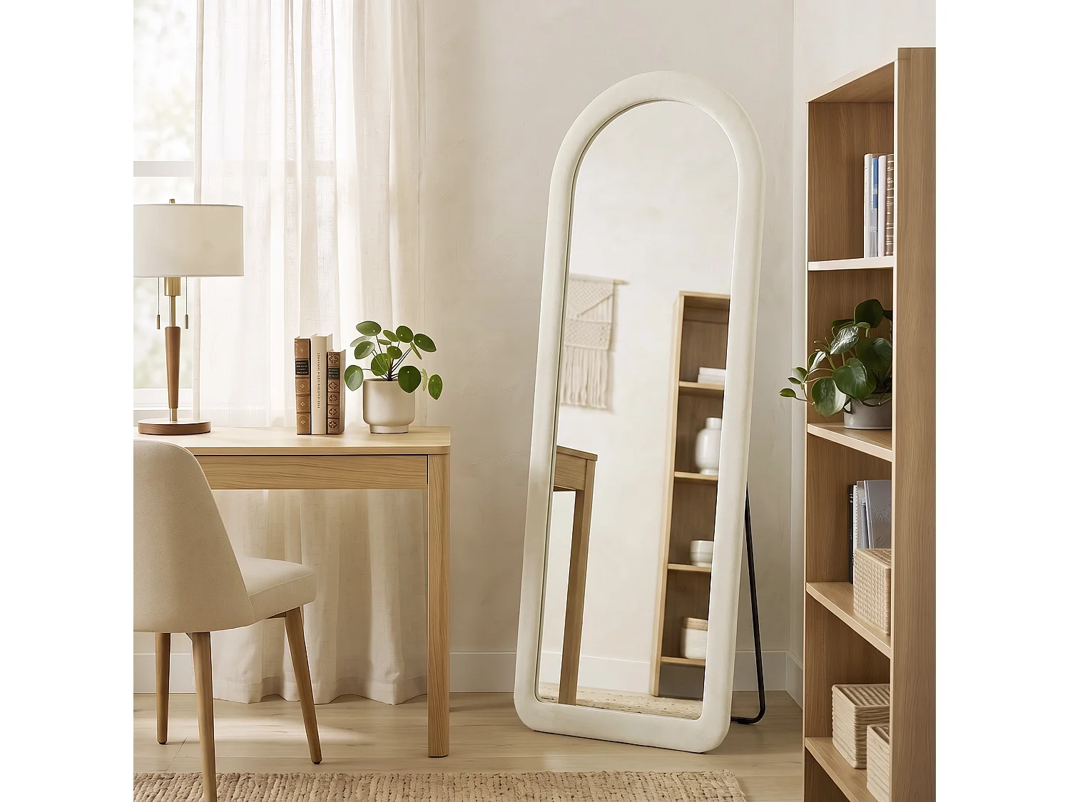 Specchio da terra ad arco cornice in flanella, 160x60 cm