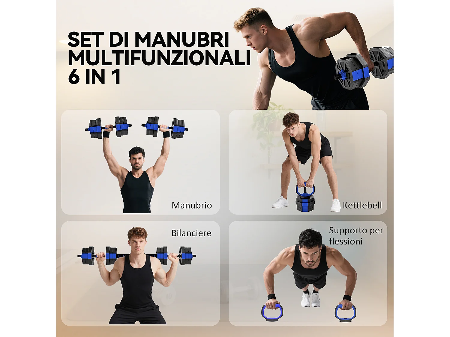 Set pesi palestra 6-1 multifunzione da 20kg totali blu