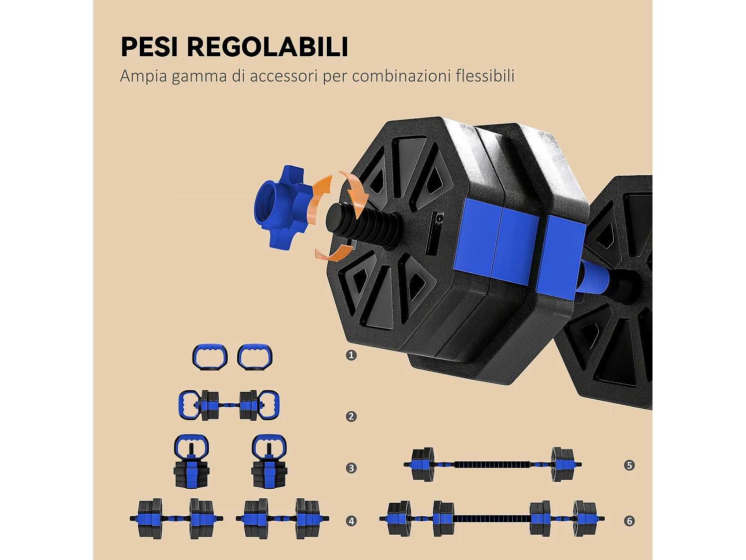 Set pesi palestra 6-1 multifunzione da 20kg totali blu