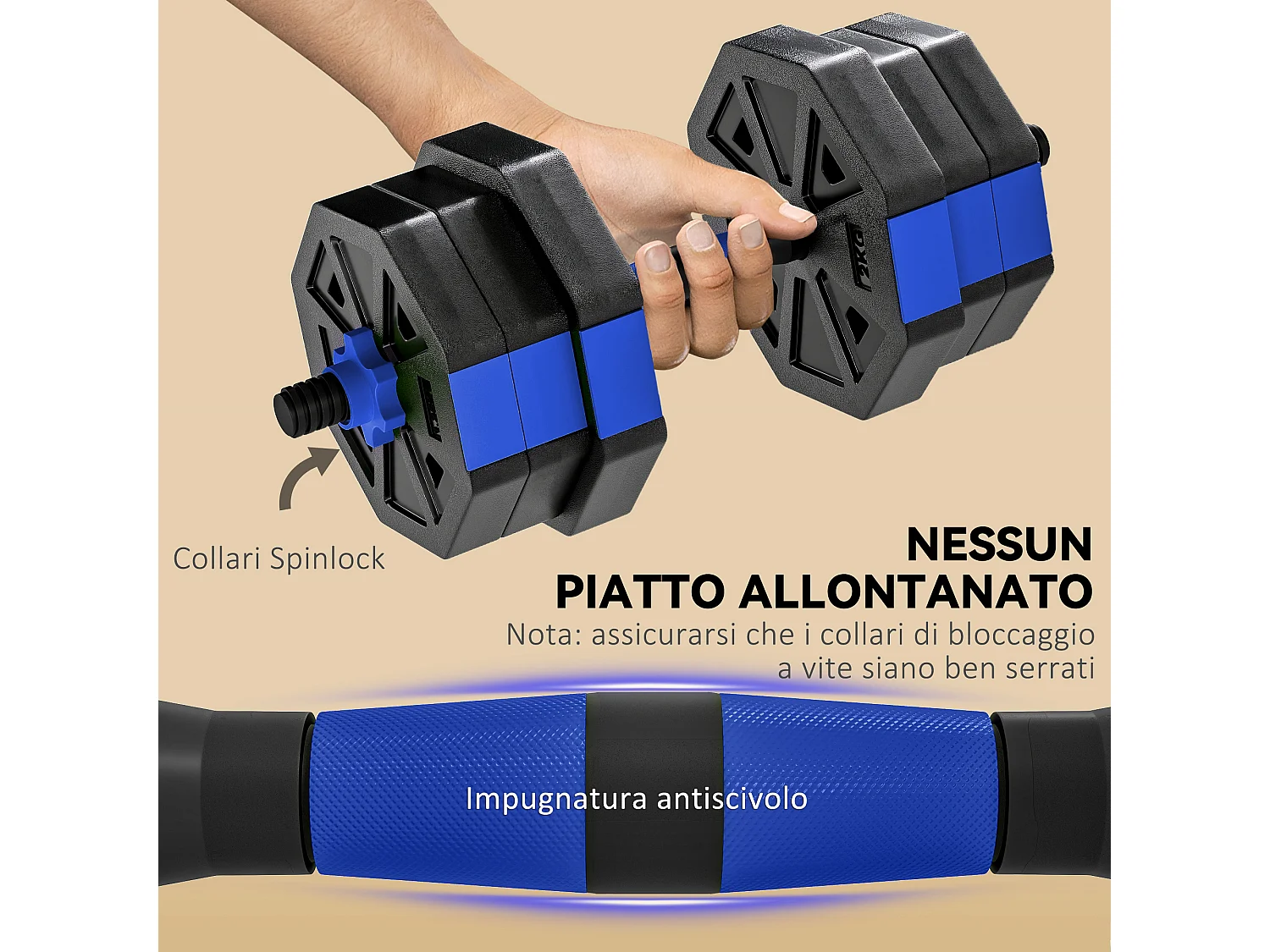 Set pesi palestra 6-1 multifunzione da 20kg totali blu