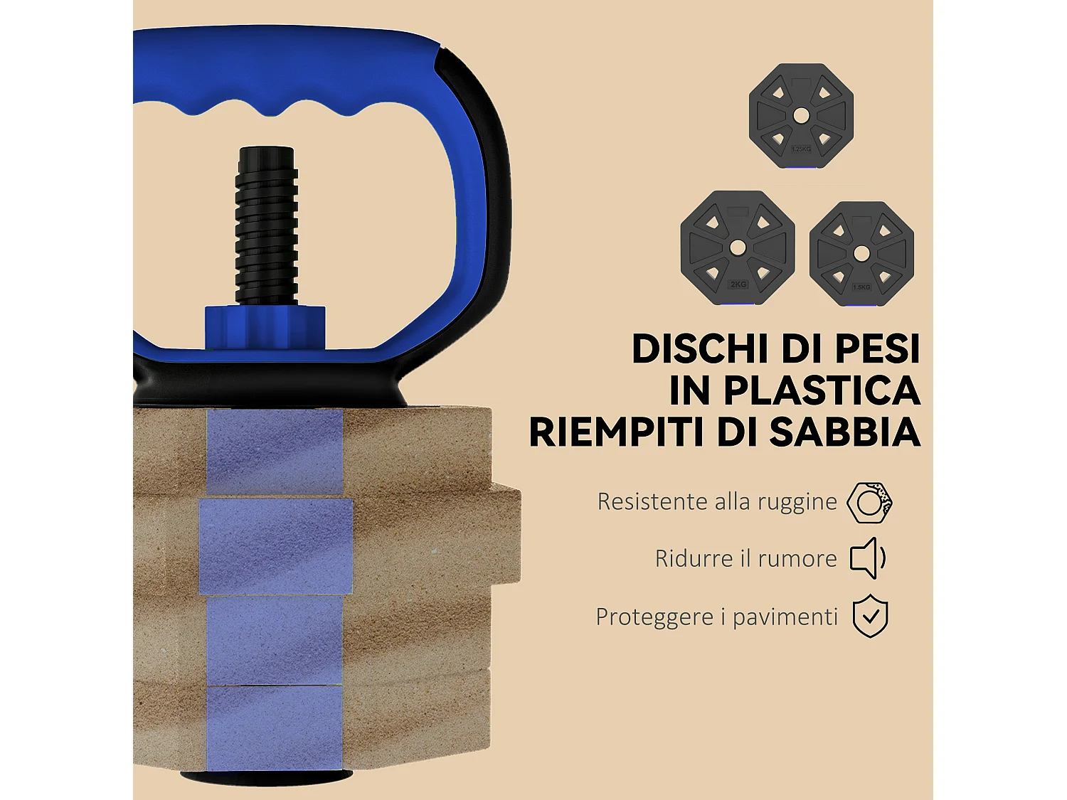 Set pesi palestra 6-1 multifunzione da 20kg totali blu