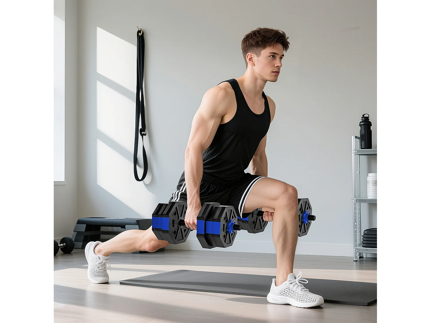 Set pesi palestra 6-1 multifunzione da 20kg totali blu