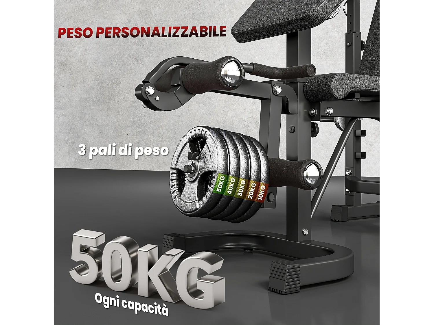 Panca multifunzione regolabile con rack bilanciere grigio e nero