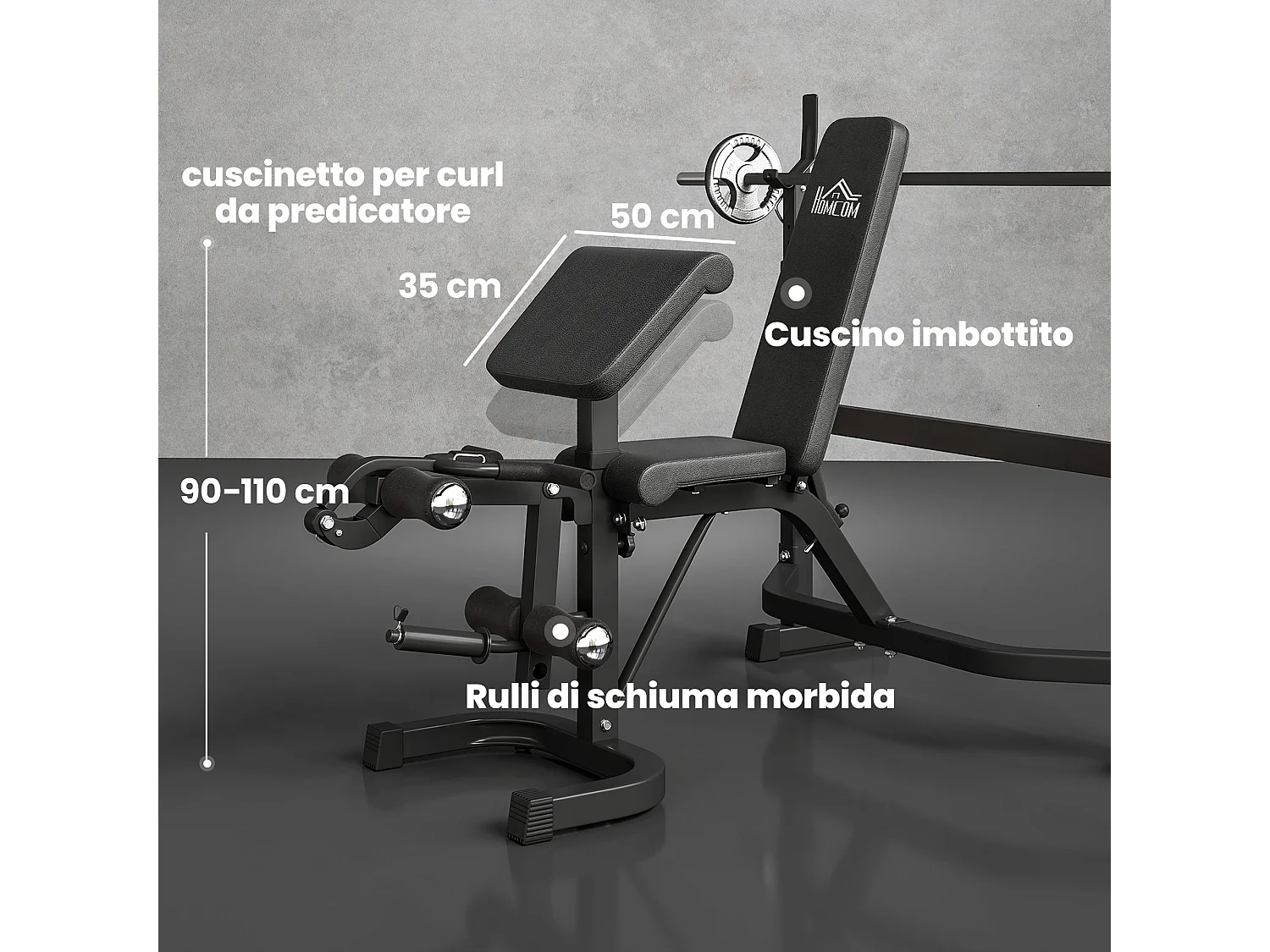 Panca multifunzione regolabile con rack bilanciere grigio e nero