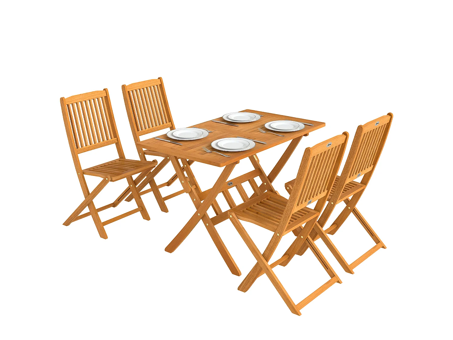 Set da pranzo pieghevole in legno di acacia naturale