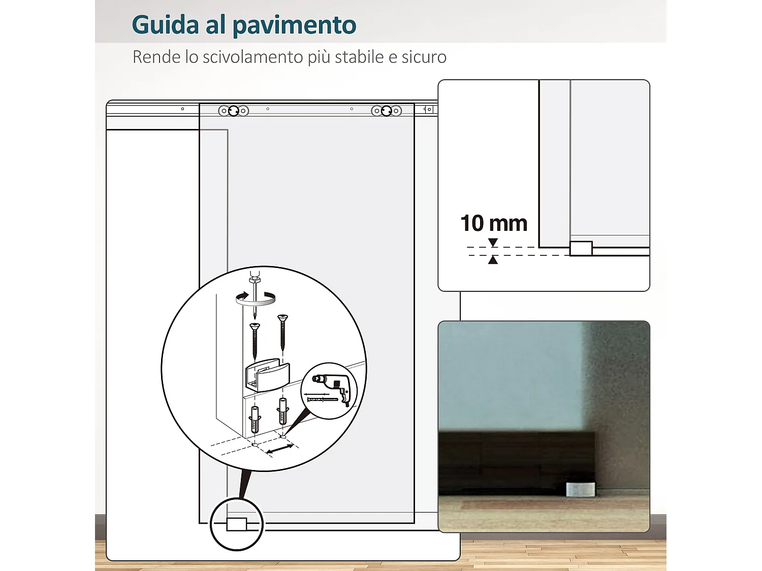 Porta scorrevole con kit di montaggio e binario in vetro smerigliato