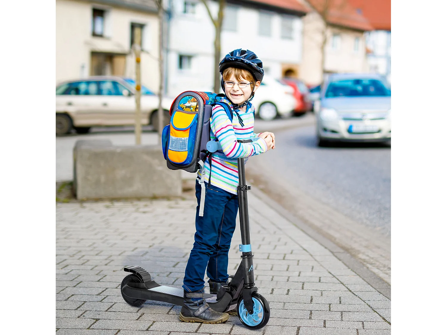 Monopattino elettrico pieghevole per bambini 6+ anni nero e azzurro