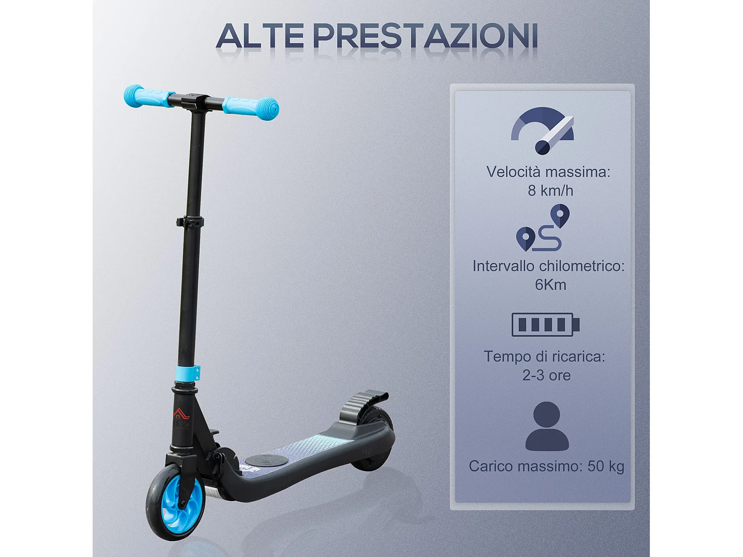Monopattino elettrico pieghevole per bambini 6+ anni nero e azzurro