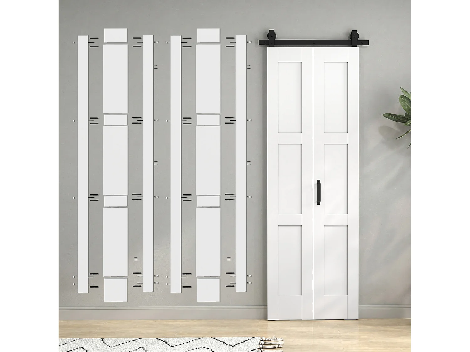 Porta scorrevole pieghevole con binario e maniglia 71x213 cm bianco