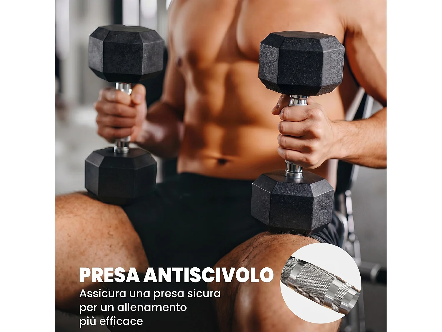 Set di manubri palestra da 2x8 kg esagonale in metallo nero