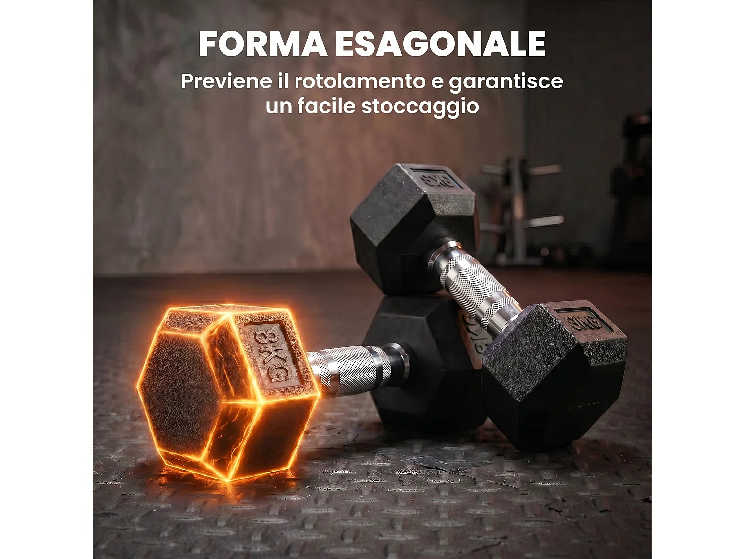 Set di manubri palestra da 2x8 kg esagonale in metallo nero