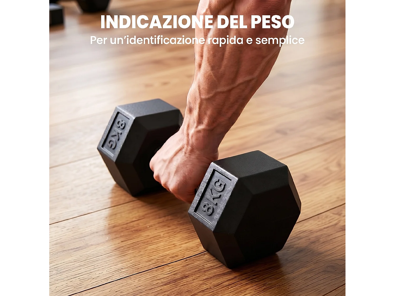 Set di manubri palestra da 2x8 kg esagonale in metallo nero