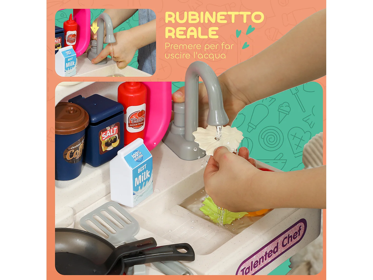 Cucina giocattolo per bambini 3-6 anni con 104 accessori rosa