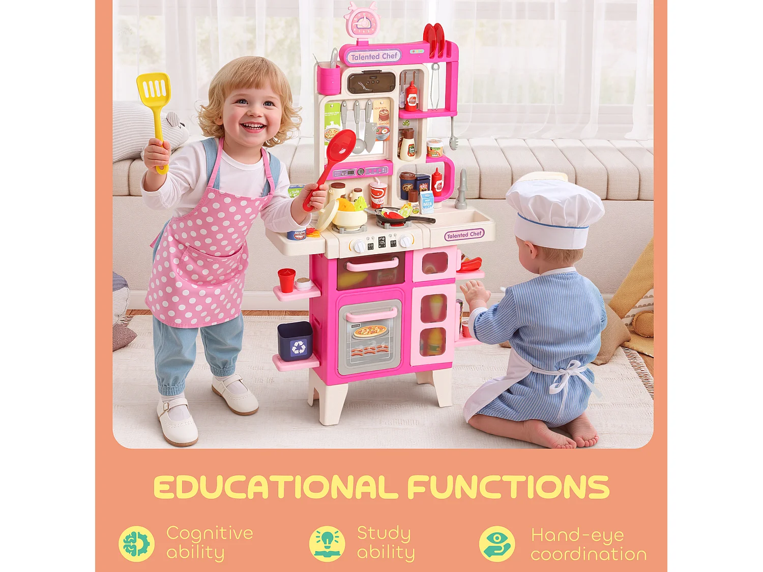 Cucina giocattolo per bambini 3-6 anni con 104 accessori rosa