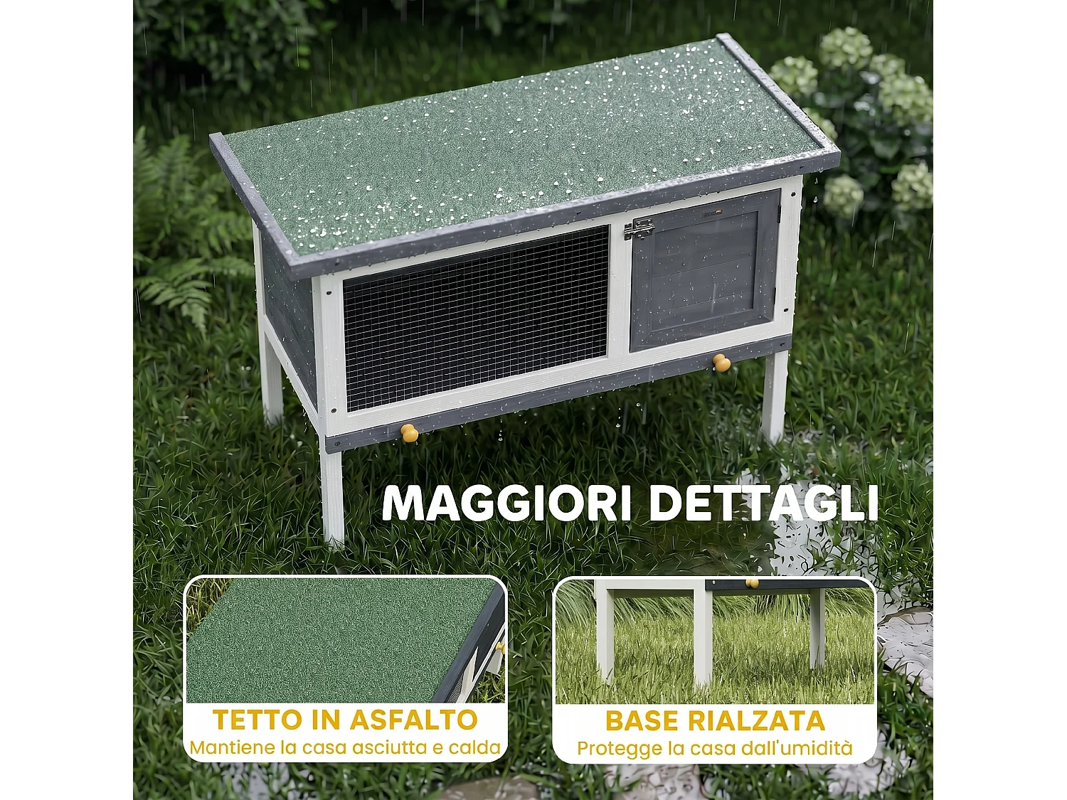 Conigliera da esterno con vassoio estraibile e tetto apribile grigio