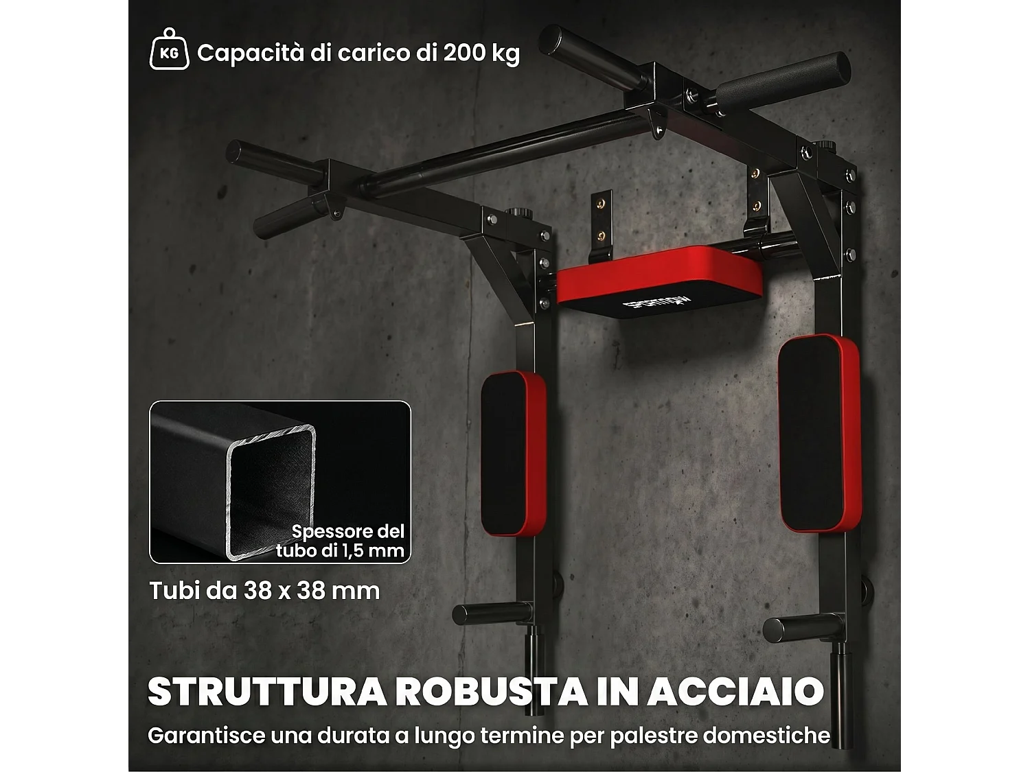 Barra per trazioni 2 in 1 acciaio rossa