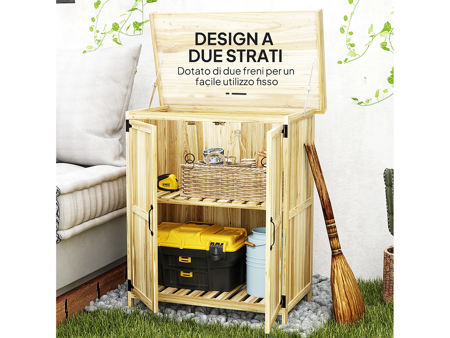 Armadietto da esterno, capanno porta attrezzi con piano in metallo