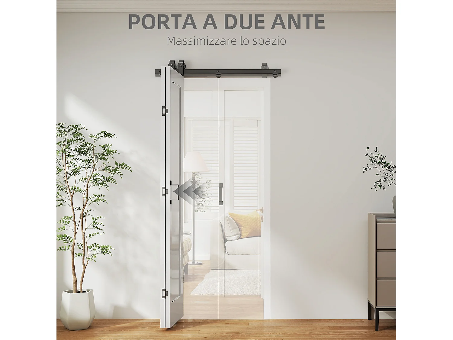 Porta pieghevole a libro con superficie verniciabile bianco
