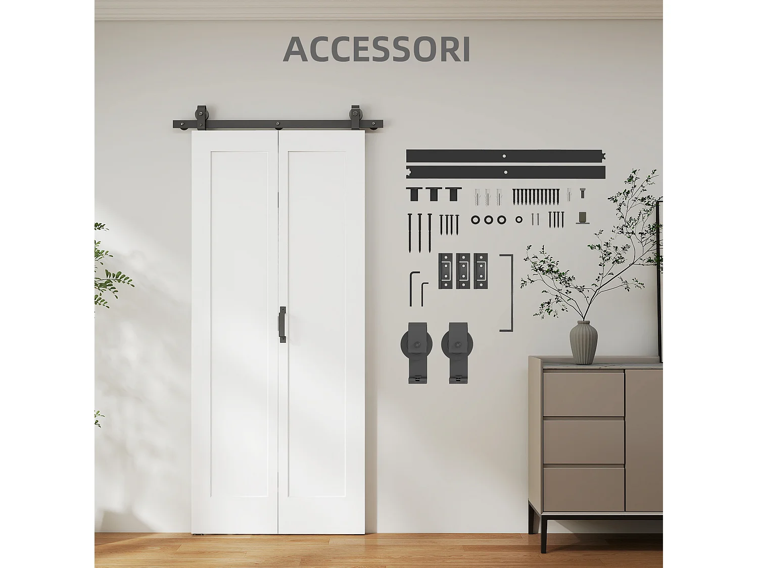 Porta pieghevole a libro con superficie verniciabile bianco