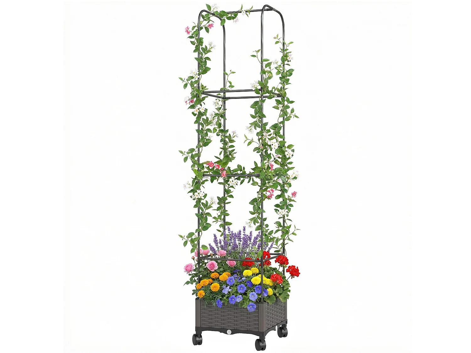 Fioriera rialzata con traliccio da 185 cm con rotelle nero