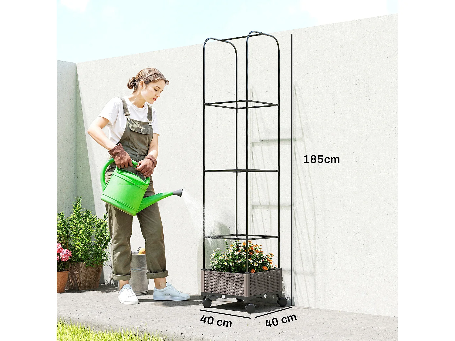 Fioriera rialzata con traliccio da 185 cm con rotelle nero