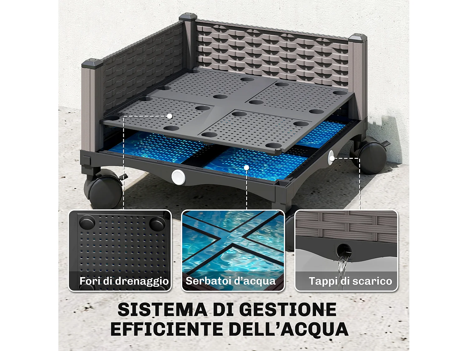 Fioriera rialzata con traliccio da 185 cm con rotelle nero