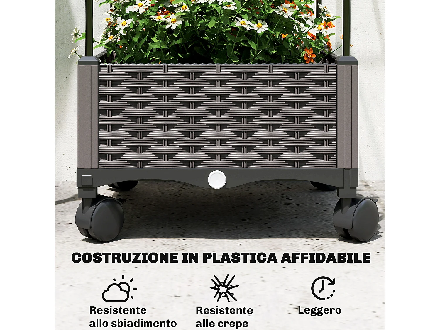 Fioriera rialzata con traliccio da 185 cm con rotelle nero