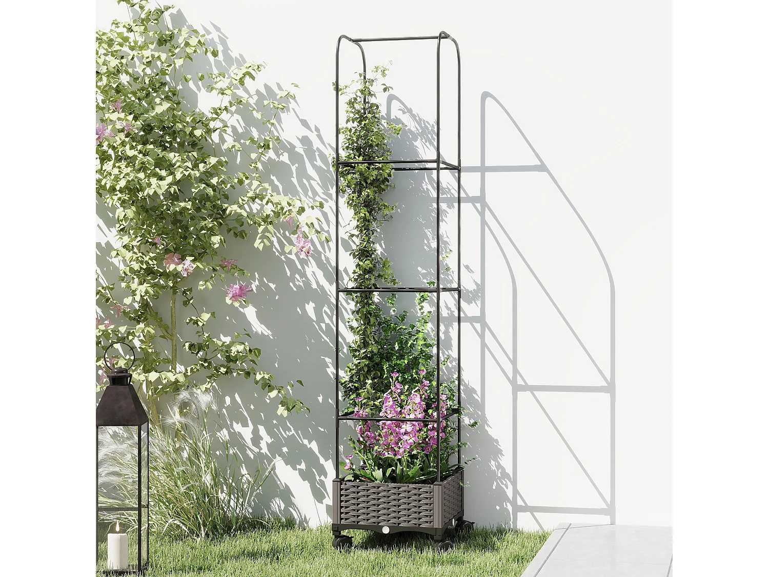 Fioriera rialzata con traliccio da 185 cm con rotelle nero