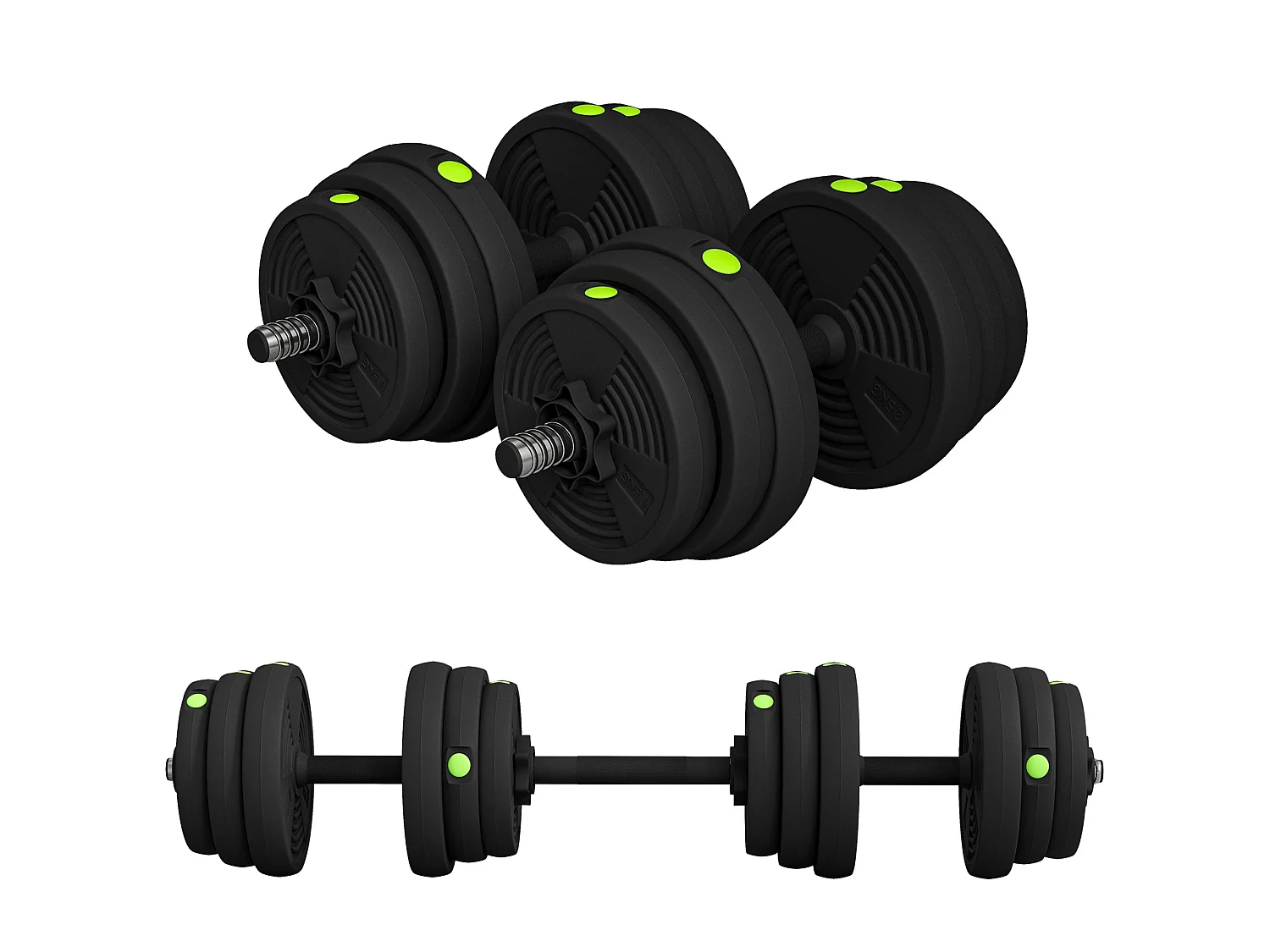 Set 2 in 1 con 2 manubri convertibili in bilanciere da 25kg