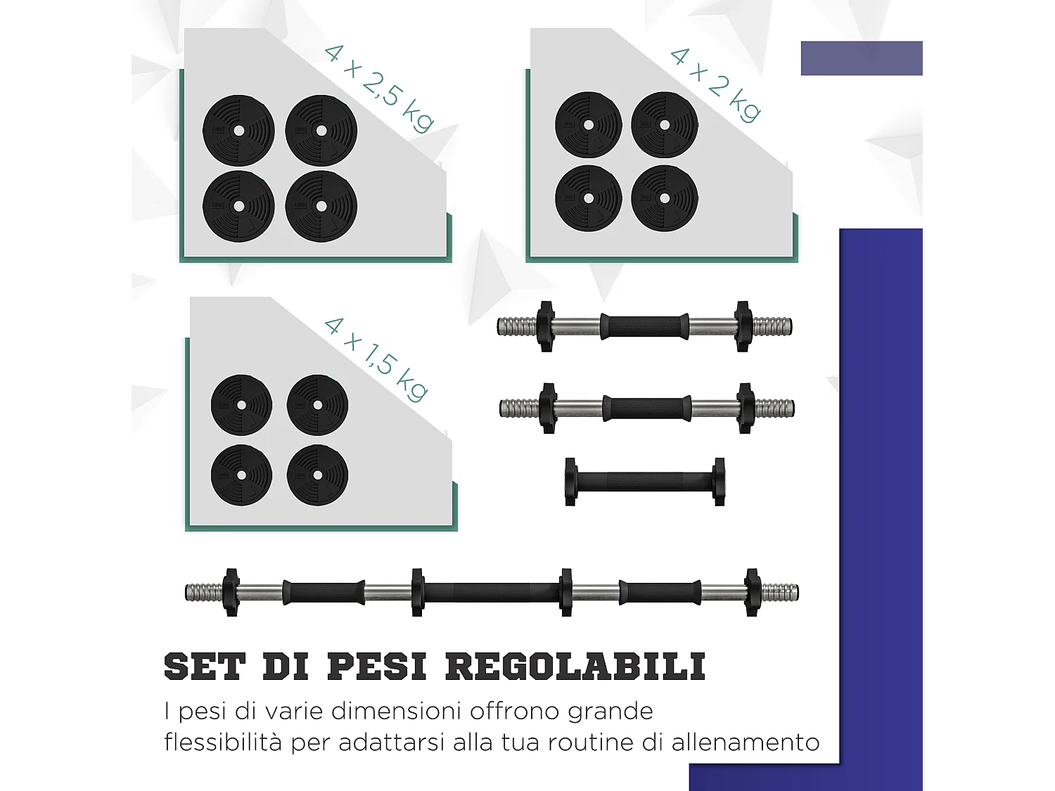 Set 2 in 1 con 2 manubri convertibili in bilanciere da 25kg