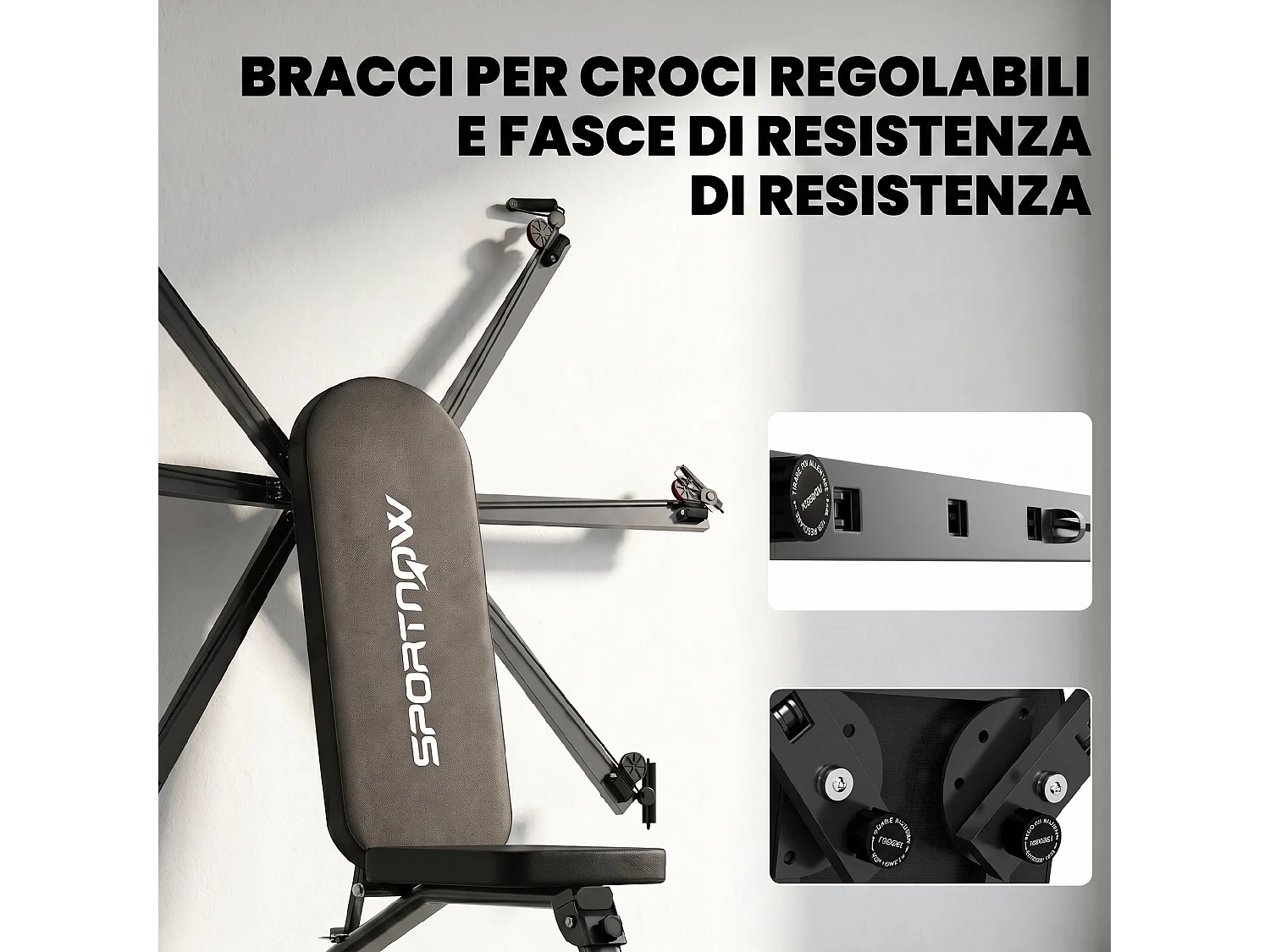 Panca pesi regolabile con bande in acciaio nera