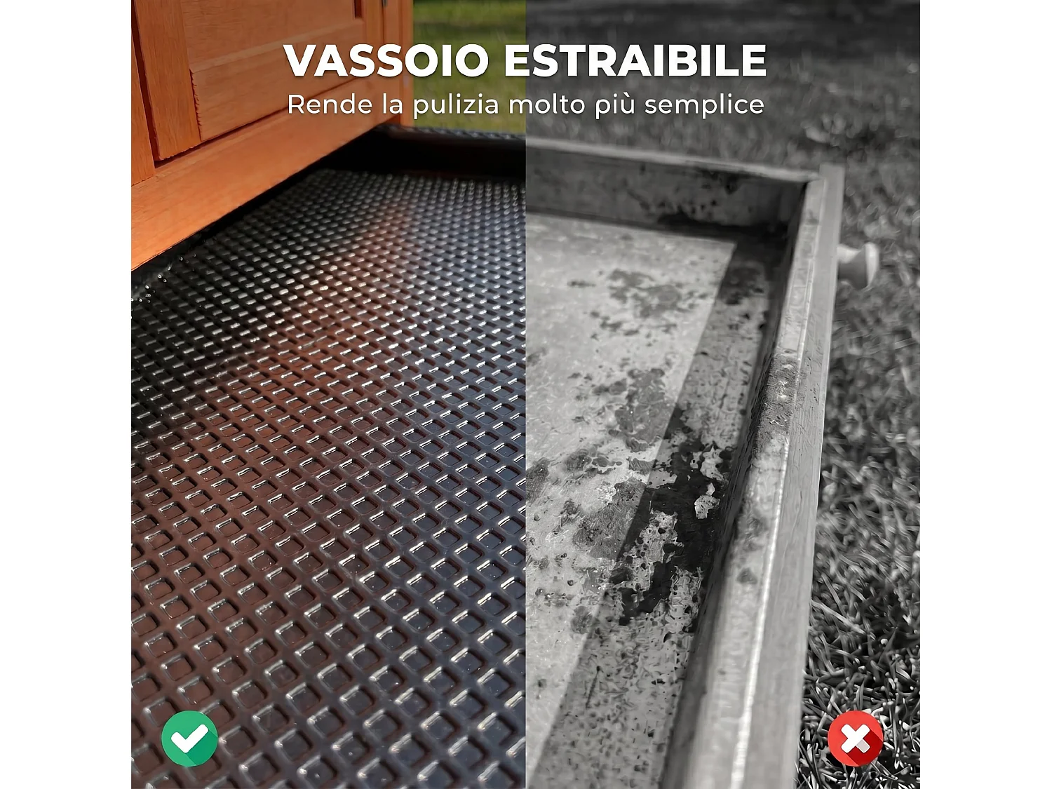 Casetta per conigli con tetto apribile in legno arancione
