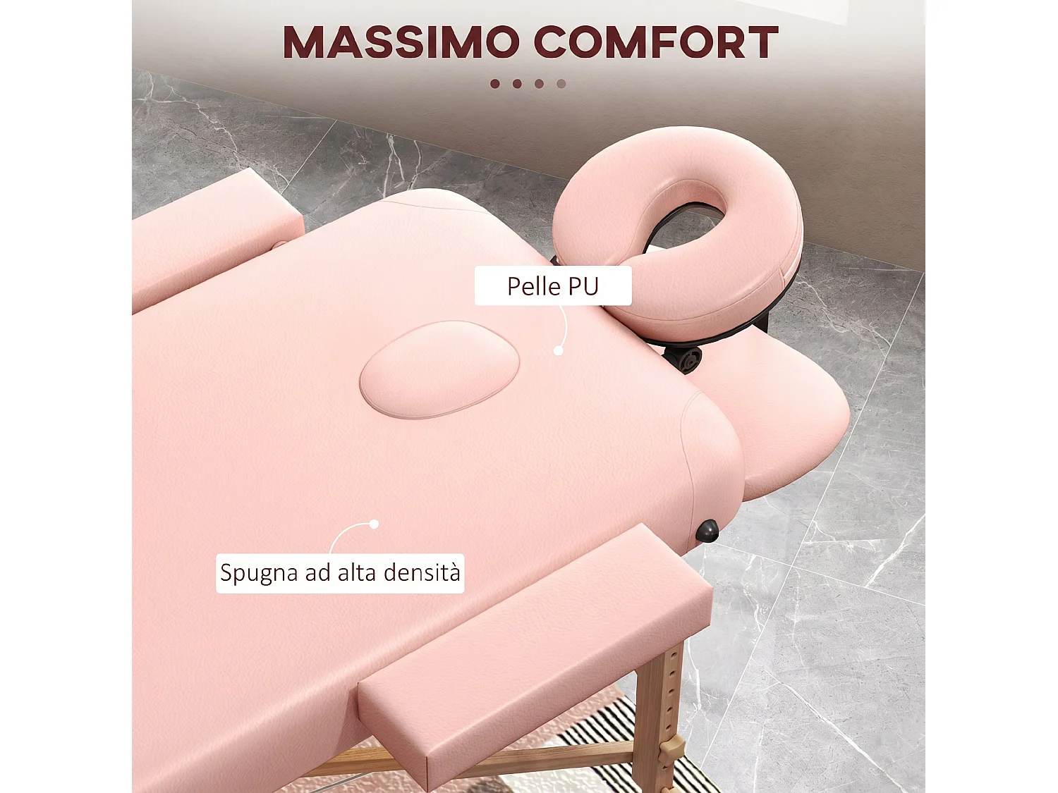 Lettino da massaggio pieghevole con altezza regolabile rosa