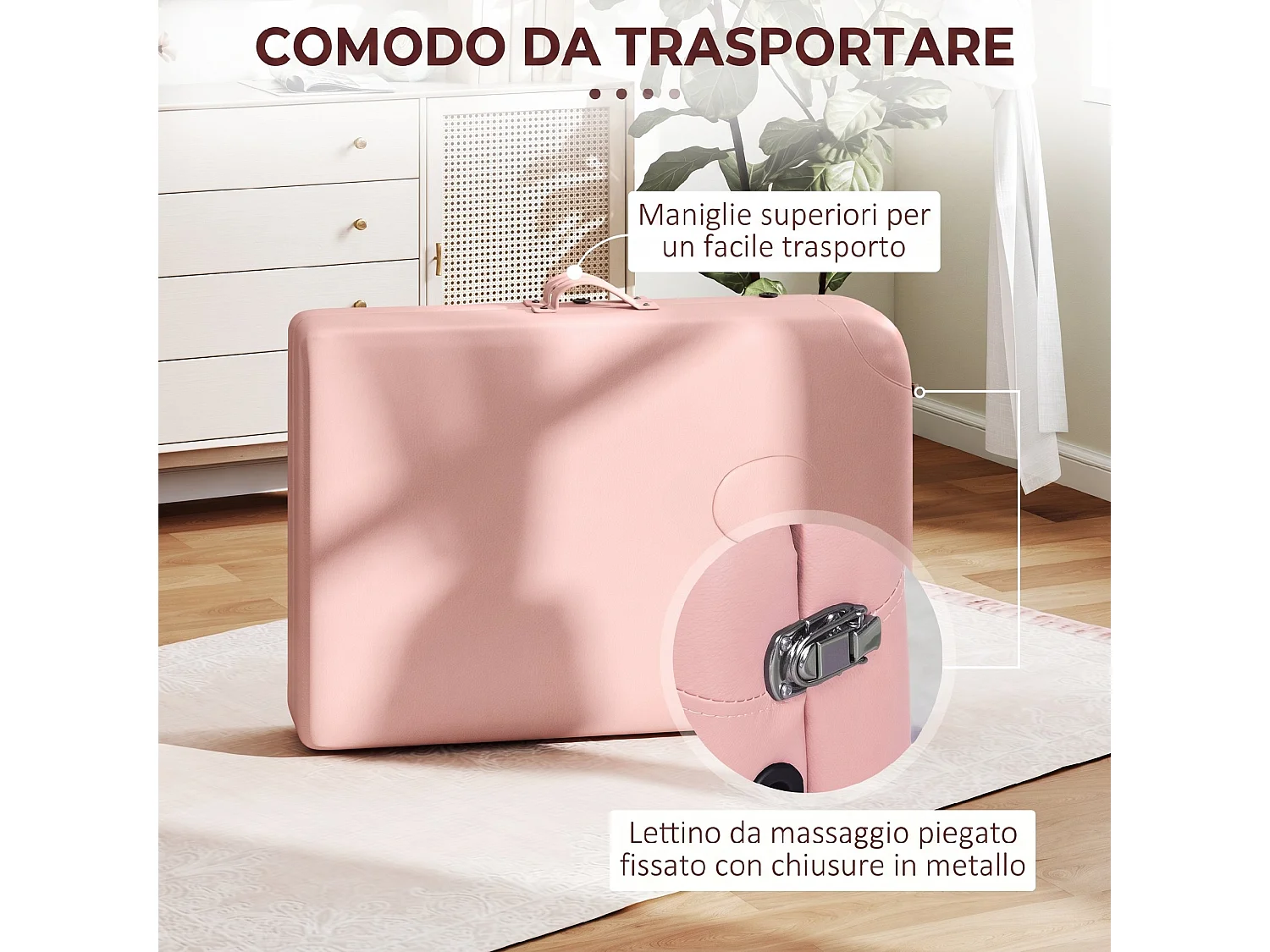 Lettino da massaggio pieghevole con altezza regolabile rosa