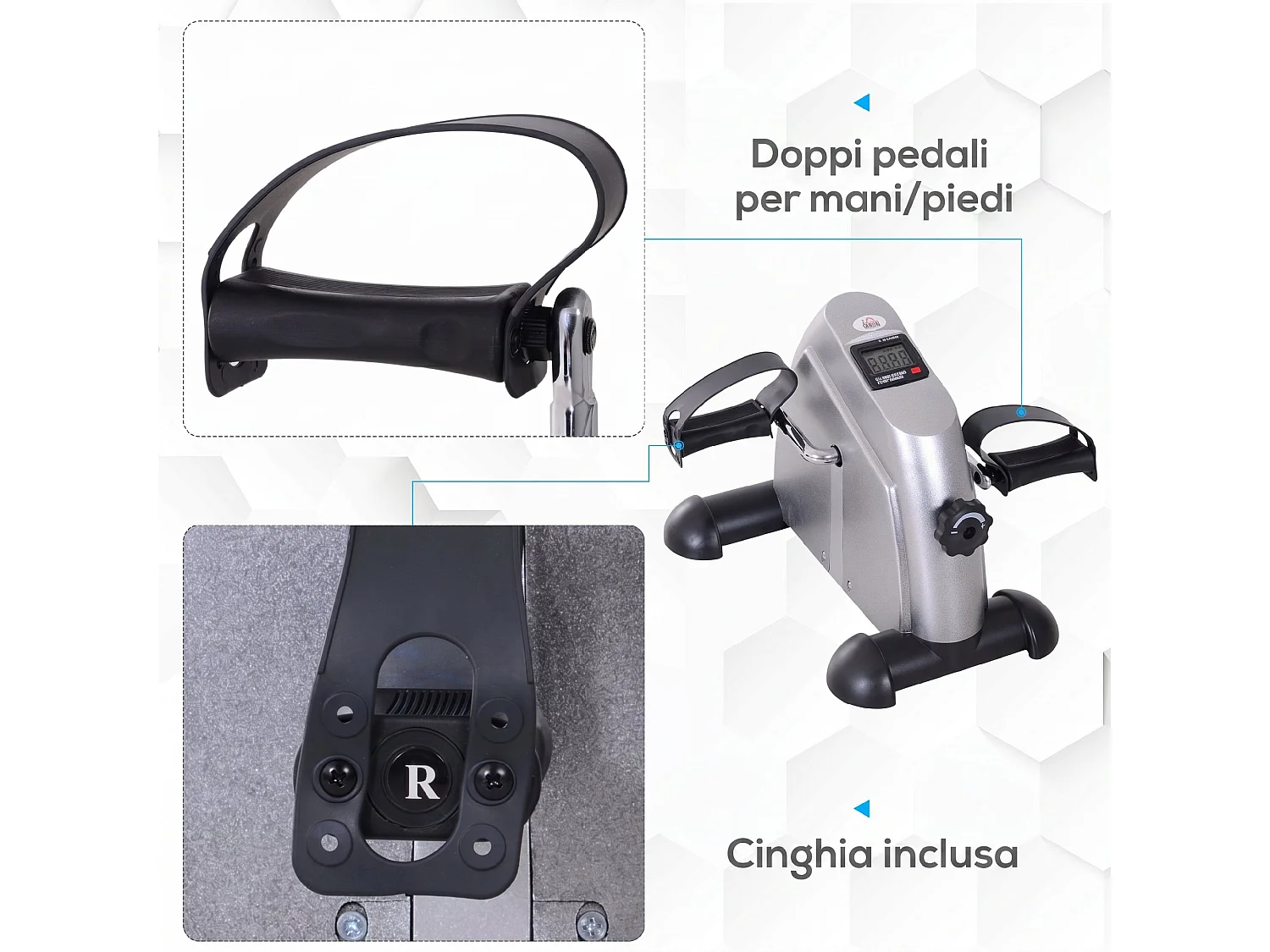 Mini cyclette portatile con schermo lcd per riabilitazione argento
