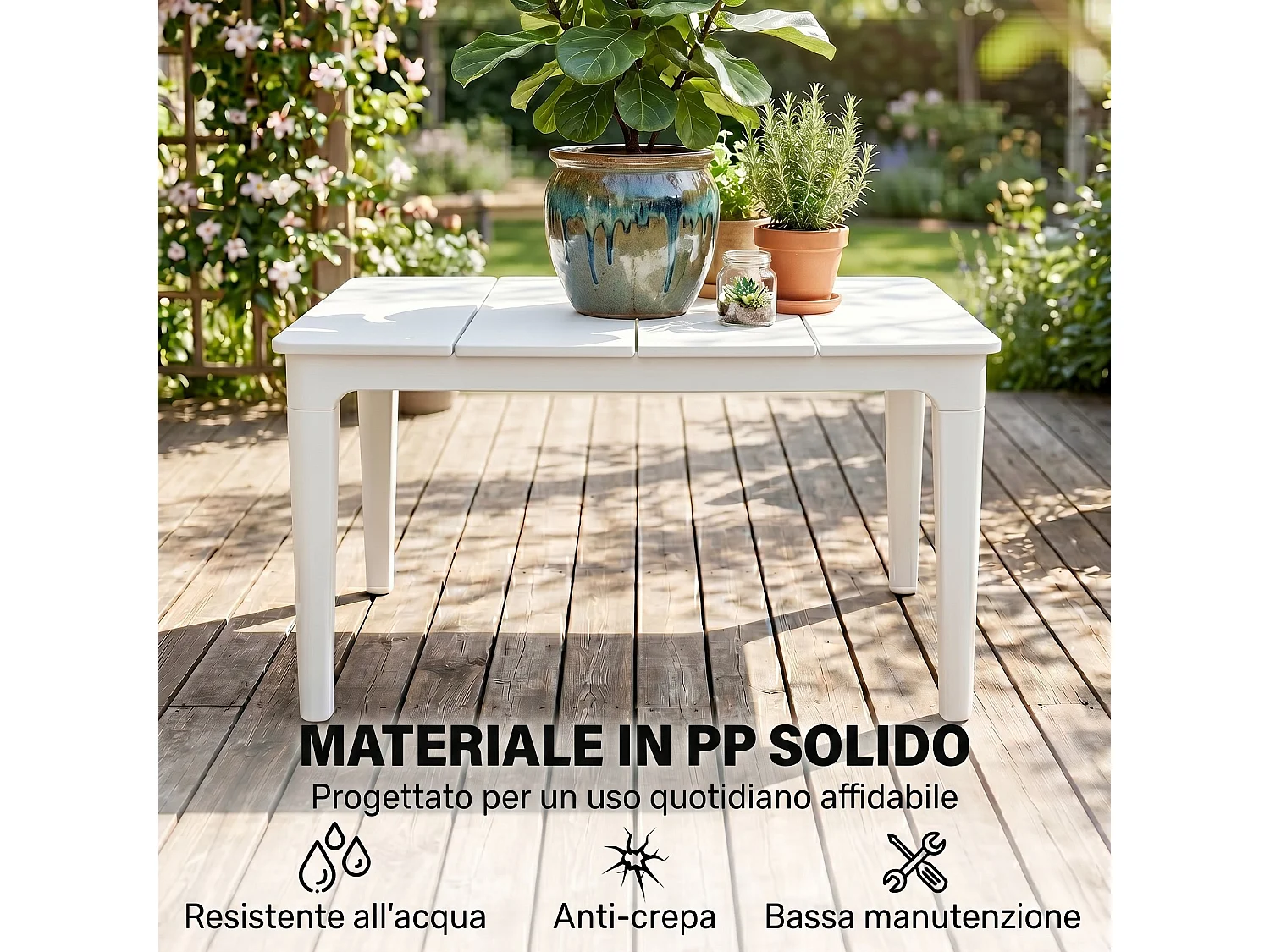 Tavolino da caffè da esterno in plastica bianco crema