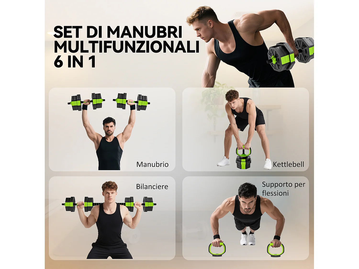 Set pesi palestra 6-1 multifunzione da 20kg totali verde