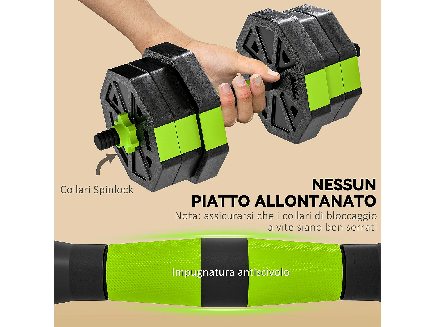 Set pesi palestra 6-1 multifunzione da 20kg totali verde