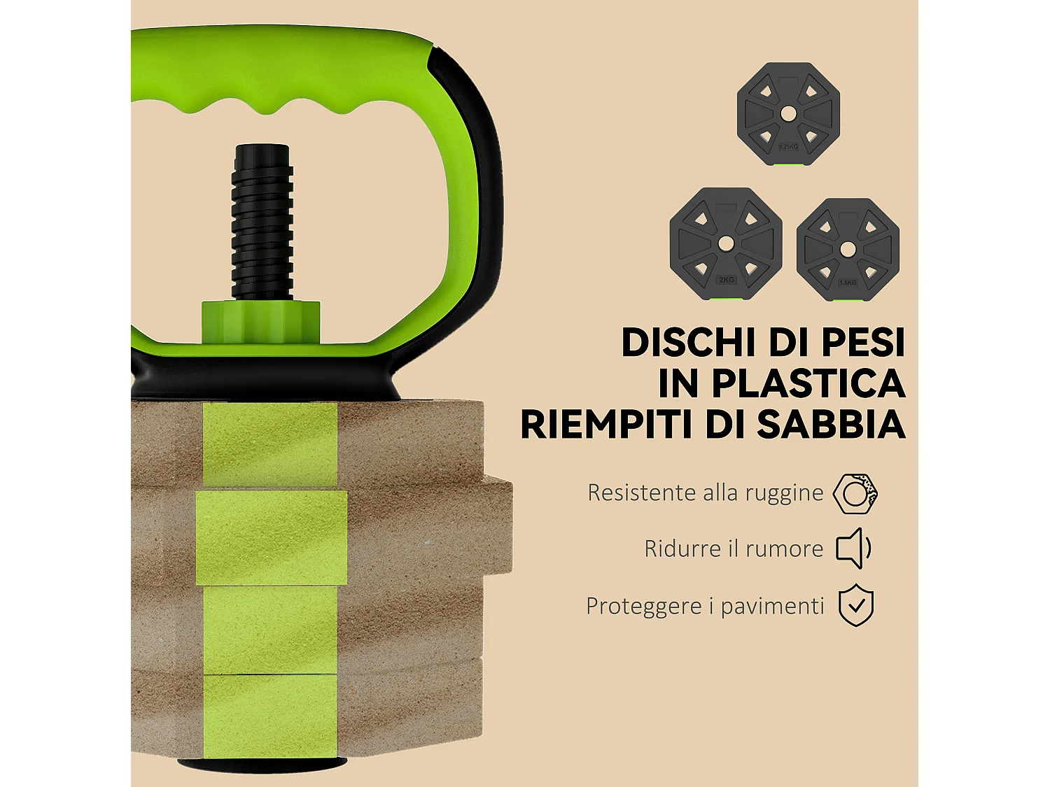 Set pesi palestra 6-1 multifunzione da 20kg totali verde