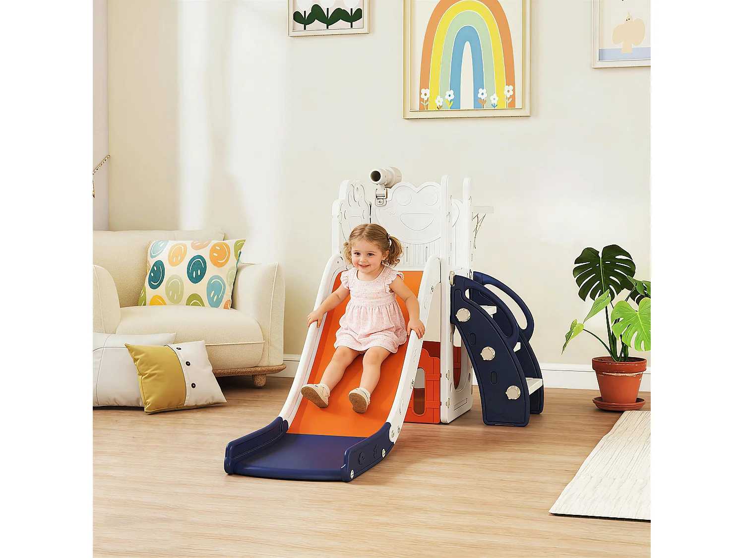 Set scivolo per bambini 1-3 anni con canestro e telescopio blu scuro