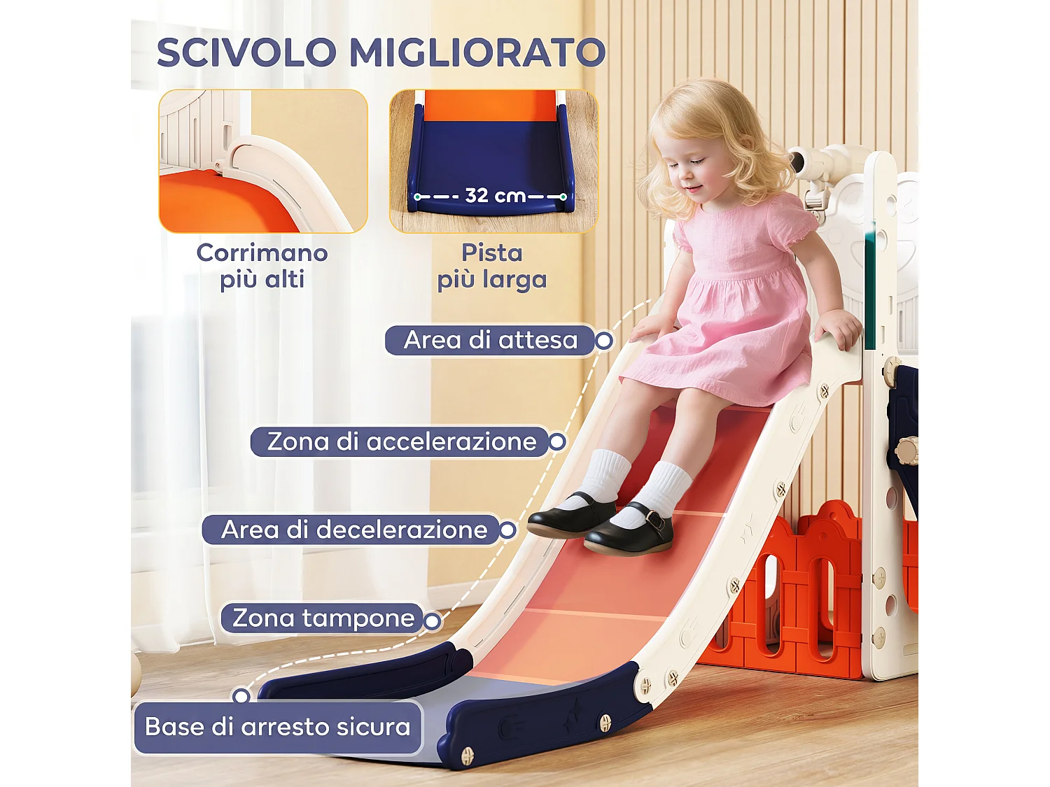 Set scivolo per bambini 1-3 anni con canestro e telescopio blu scuro