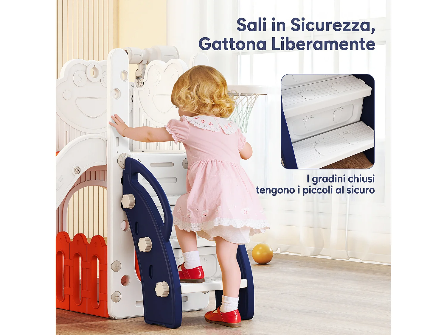 Set scivolo per bambini 1-3 anni con canestro e telescopio blu scuro