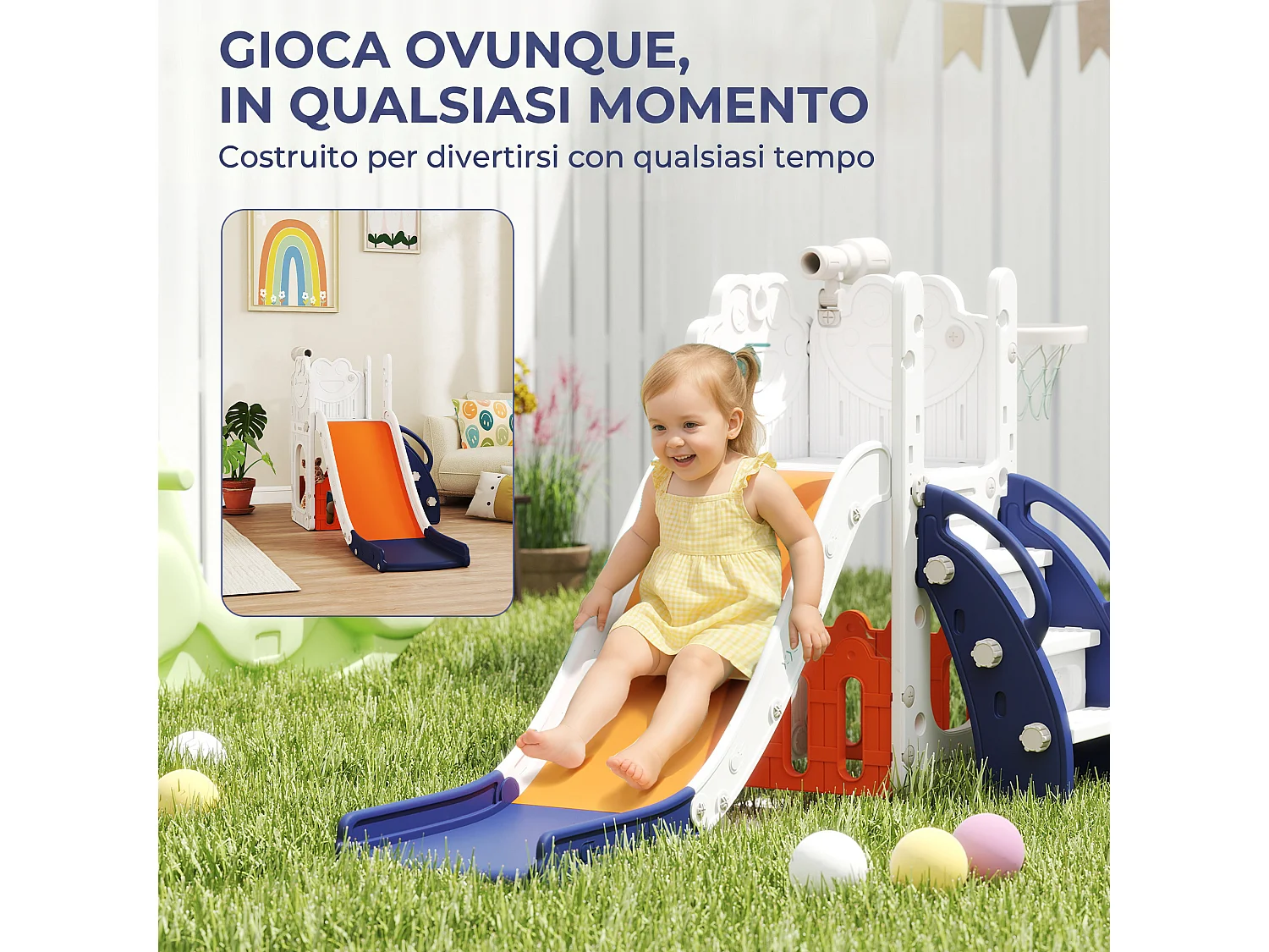 Set scivolo per bambini 1-3 anni con canestro e telescopio blu scuro