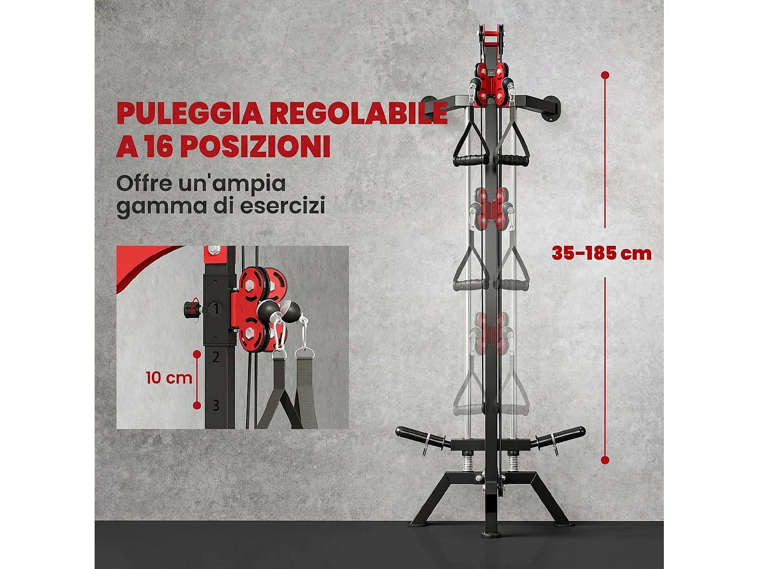 Cable station da parete con pulegge in acciaio nero
