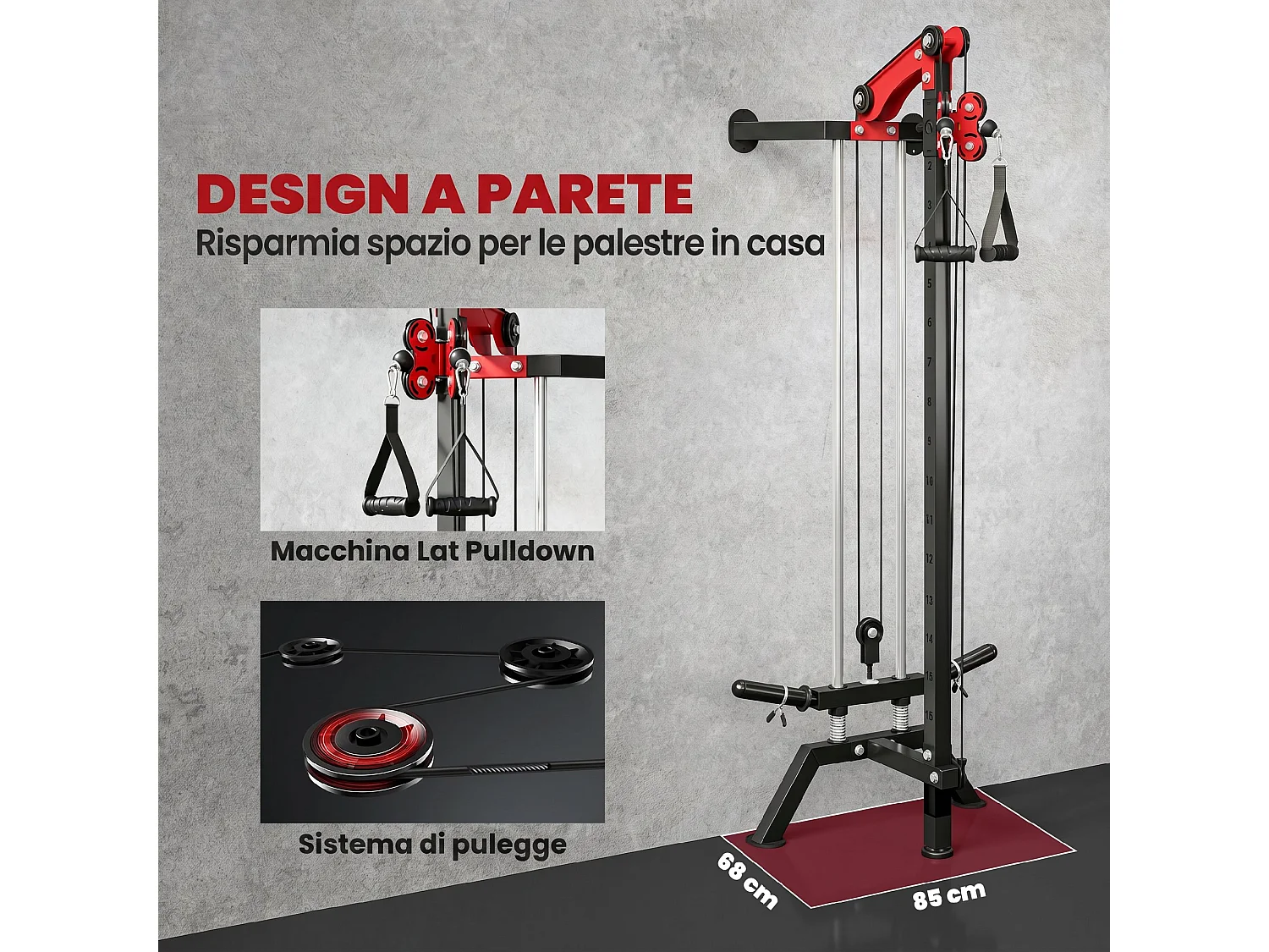 Cable station da parete con pulegge in acciaio nero