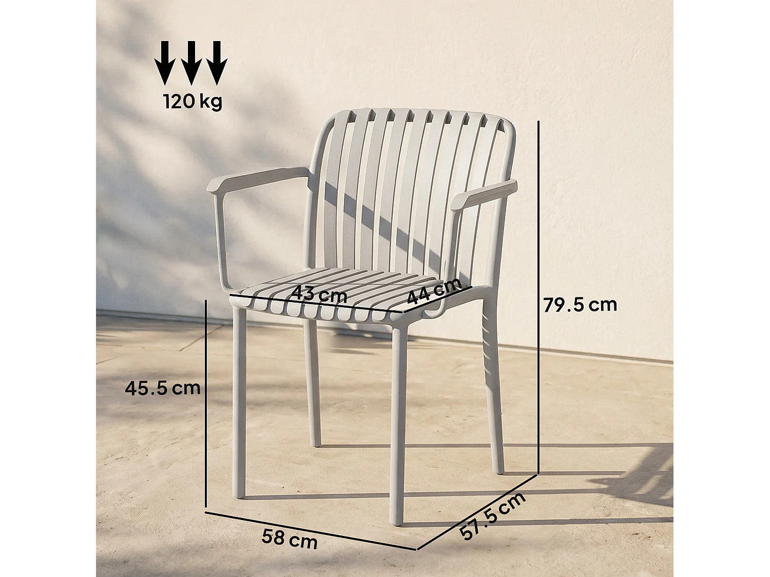 Set di sedie da giardino impilabili in plastica grigio