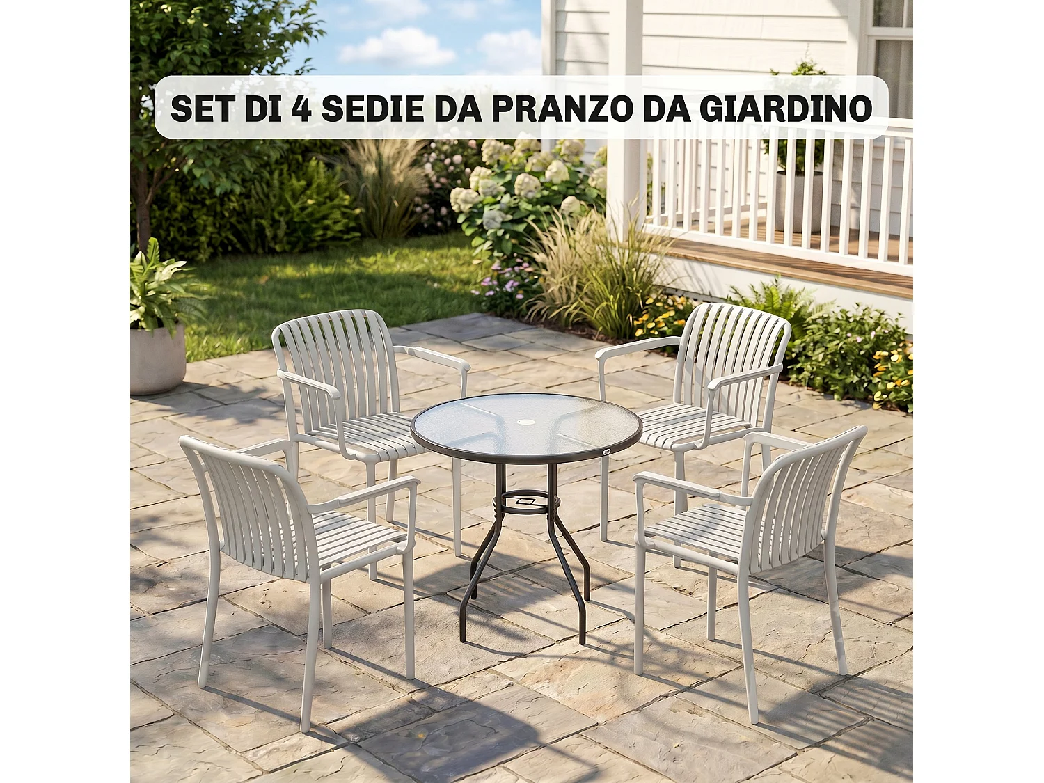 Set di sedie da giardino impilabili in plastica grigio