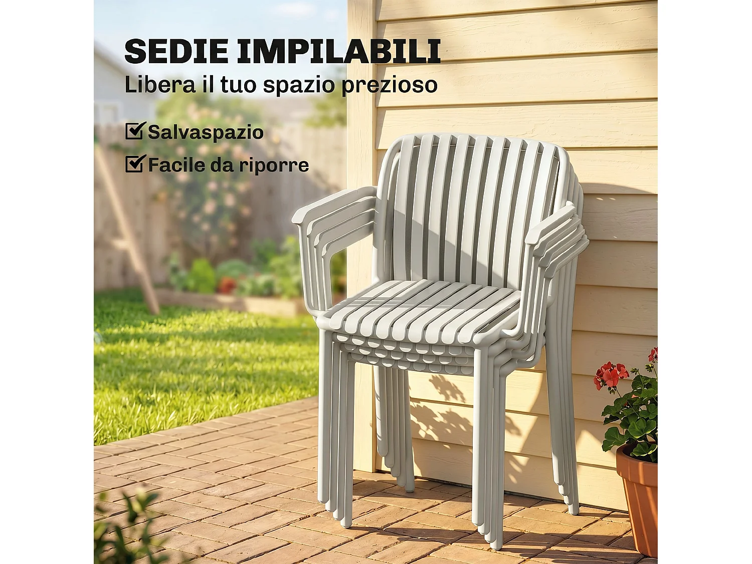 Set di sedie da giardino impilabili in plastica grigio